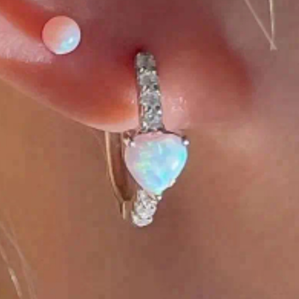 White opal hoop lock earrings